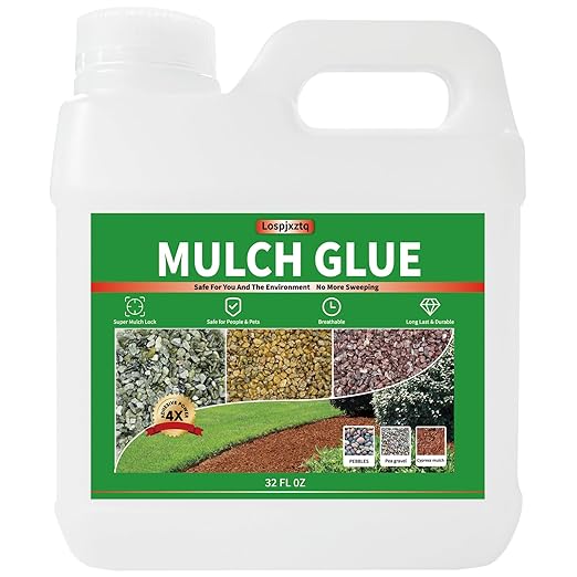 Mulch Glue Concentrate 32OZ- Ultra-Strong Landscape Adhesive for Pea Gravel, River Rocks, Wood Chips & Bark | No More Shifting! | Gardens, Patios, Walkway