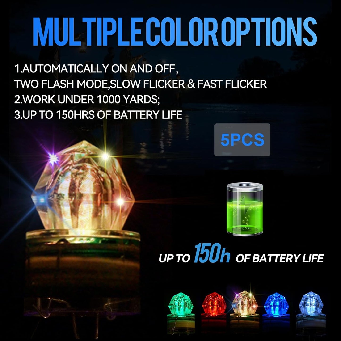 LED Underwater Fishing Lures，LED Lighted Bait Flasher，Deep Drop Fishing Lures，Fish Eye Attractive Light Bait Lure Lamp 5PCS