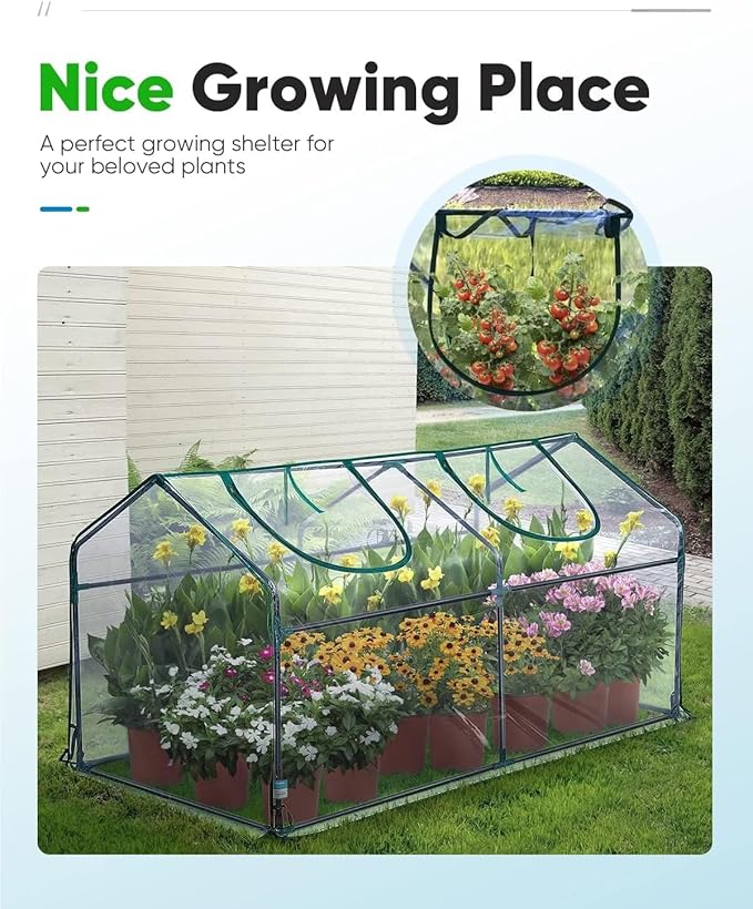 Quictent Portable Mini Cloche Greenhouse w/ Elevated Bottom, Reinforced High Light Transmission Waterproof UV-Resistant Hot House for Indoor Outdoor, w/ 50 T-Shaped Plant Tag, 71" x 36" x 36" (Clear)