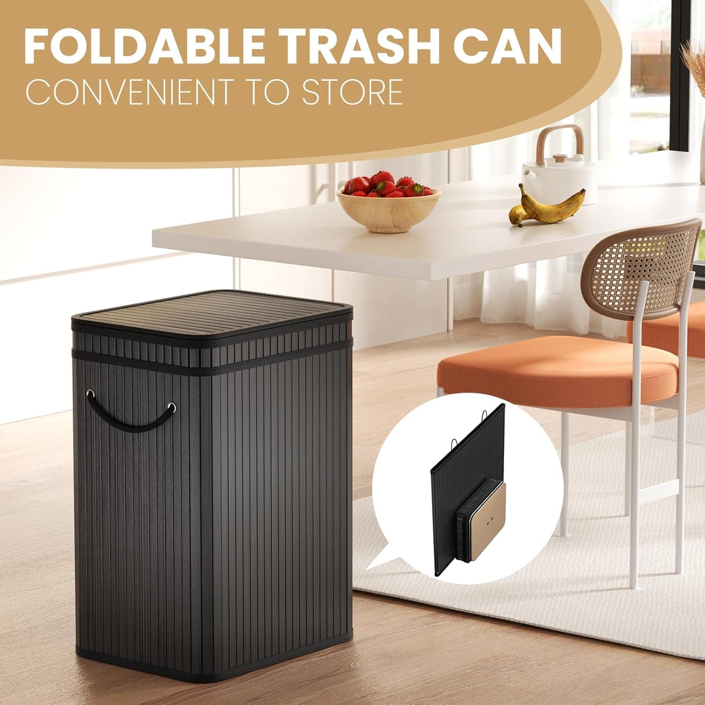 80 Liter/21 Gallon Large Trash Can with Lid, Garbage Bin Wastebasket Made of Bamboo, Outdoor Garbage Can/Waste Bin for Home, Office, Bathroom, Kitchen 24" HX15.8 WX11.8 D (Advanced Black)