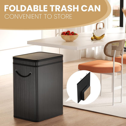 80 Liter/21 Gallon Large Trash Can with Lid, Garbage Bin Wastebasket Made of Bamboo, Outdoor Garbage Can/Waste Bin for Home, Office, Bathroom, Kitchen 24" HX15.8 WX11.8 D (Advanced Black)