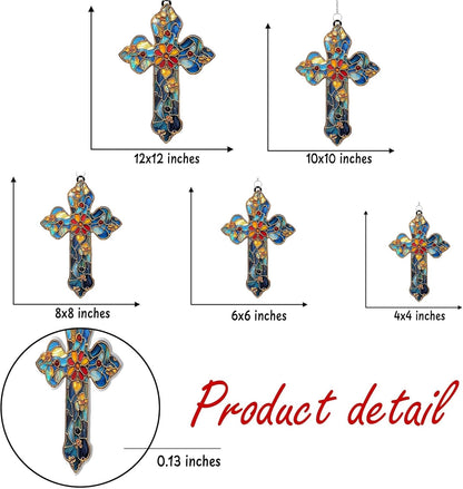 Christianity Cross Acrylic Suncatcher Stained Glass Effect Window Car Hanging Ornament Indoor Outdoor Christian Decor Garden Sun Catcher for Family Christmas Jesus Gift for Women Mom Grandma
