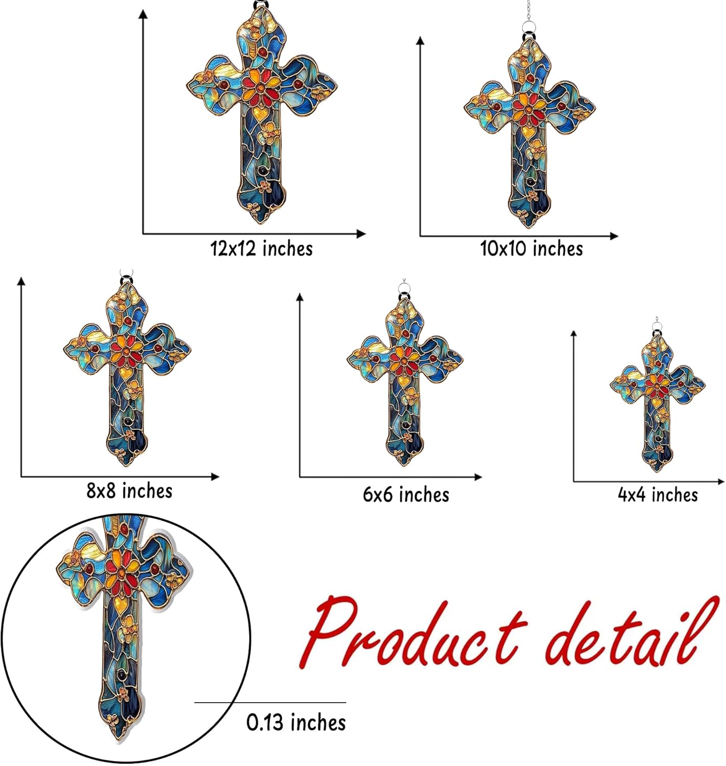 Christianity Cross Acrylic Suncatcher Stained Glass Effect Window Car Hanging Christmas Ornament Indoor Outdoor Decor Garden Jesus Sun Catcher for Family Christmas Jesus Gift for Women Mom Grandma