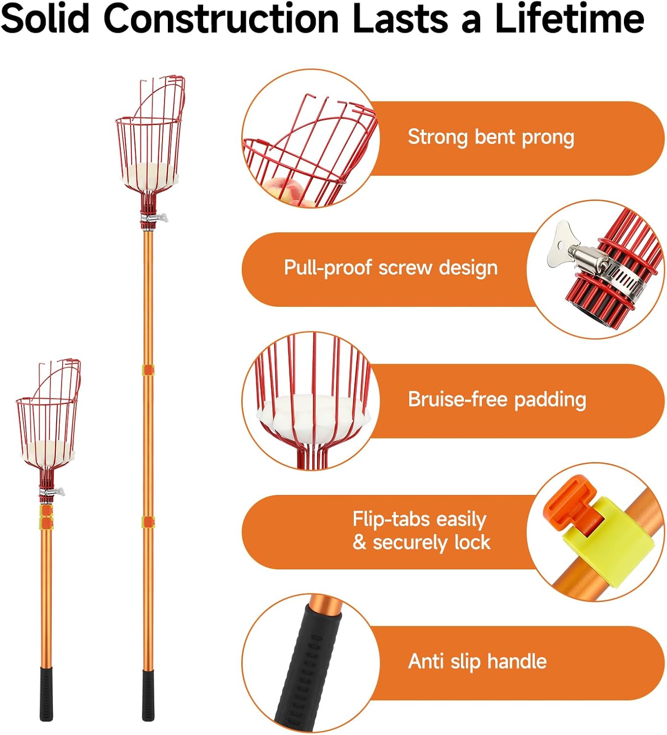 SAN LIKE Fruit Picker Tool 18FT Telescoping Fruit Picker Pole, Easy to Assemble Twist-On Apple Basket, Lightweight Aluminum Fruit Picking Equipment for Getting Fruits Apple Orange Pear Mangoes