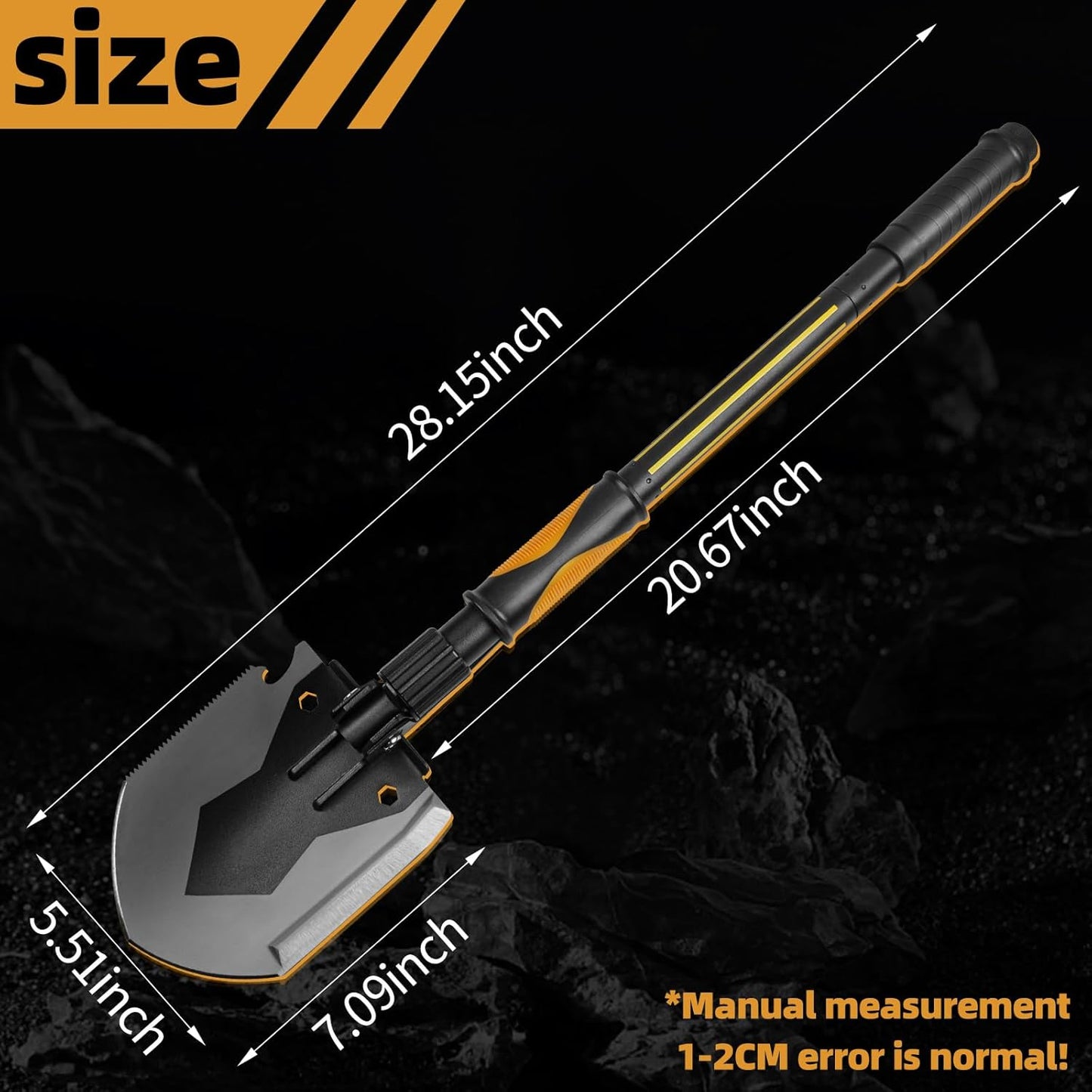 28" Tactical Folding Shovel Military Multi-Tool - Entrenching Tool with Pick/Axe/Saw, Carry Case - Portable for Car, Camping,Snow, Hiking, Survival Gear