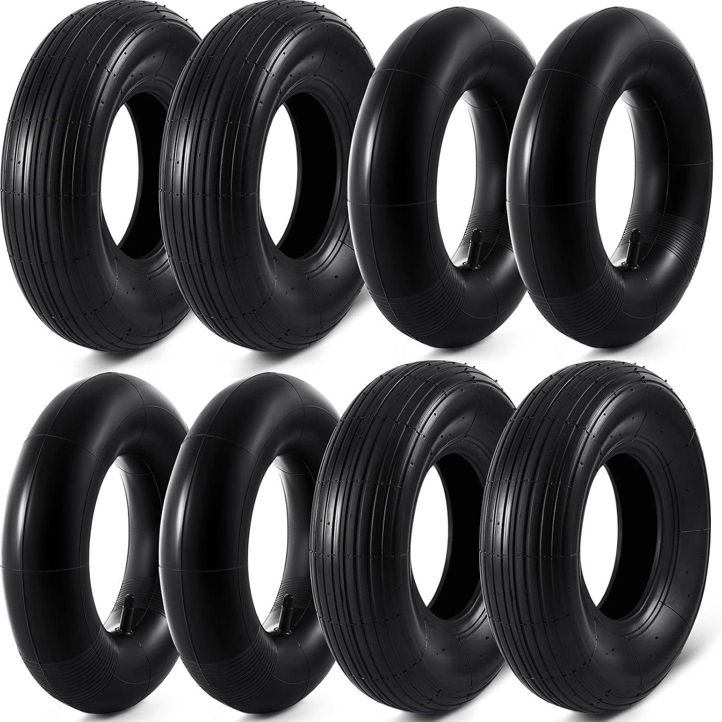 4 Sets 13'' 4.00-6 Replacement Tire and Inner Tube Set Heavy Duty 4.00-6 Tire and Wheel with TR13 Straight Valve Stem and Ribbed Tire Treads, for Wheelbarrow Trolley Garden Wagon Wheels