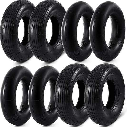 4 Sets 13'' 4.00-6 Replacement Tire and Inner Tube Set Heavy Duty 4.00-6 Tire and Wheel with TR13