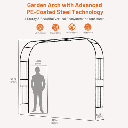 Garden Arch, 126''x94.5'' Arbor Trellis, Trellis for Climbing Plants Outdoor, Garden Arch Arbor for Flower, Climbing Vine Vegetable, Fruit and Lawn(Black)