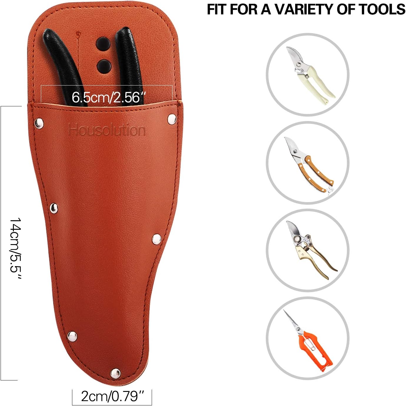 Housolution Garden Pruner Sheath, Pruner Tool Holster, Premium PU Leather Holster Protective Case Cover Scabbard for Gardening Pruning Shears Scissor - Brown