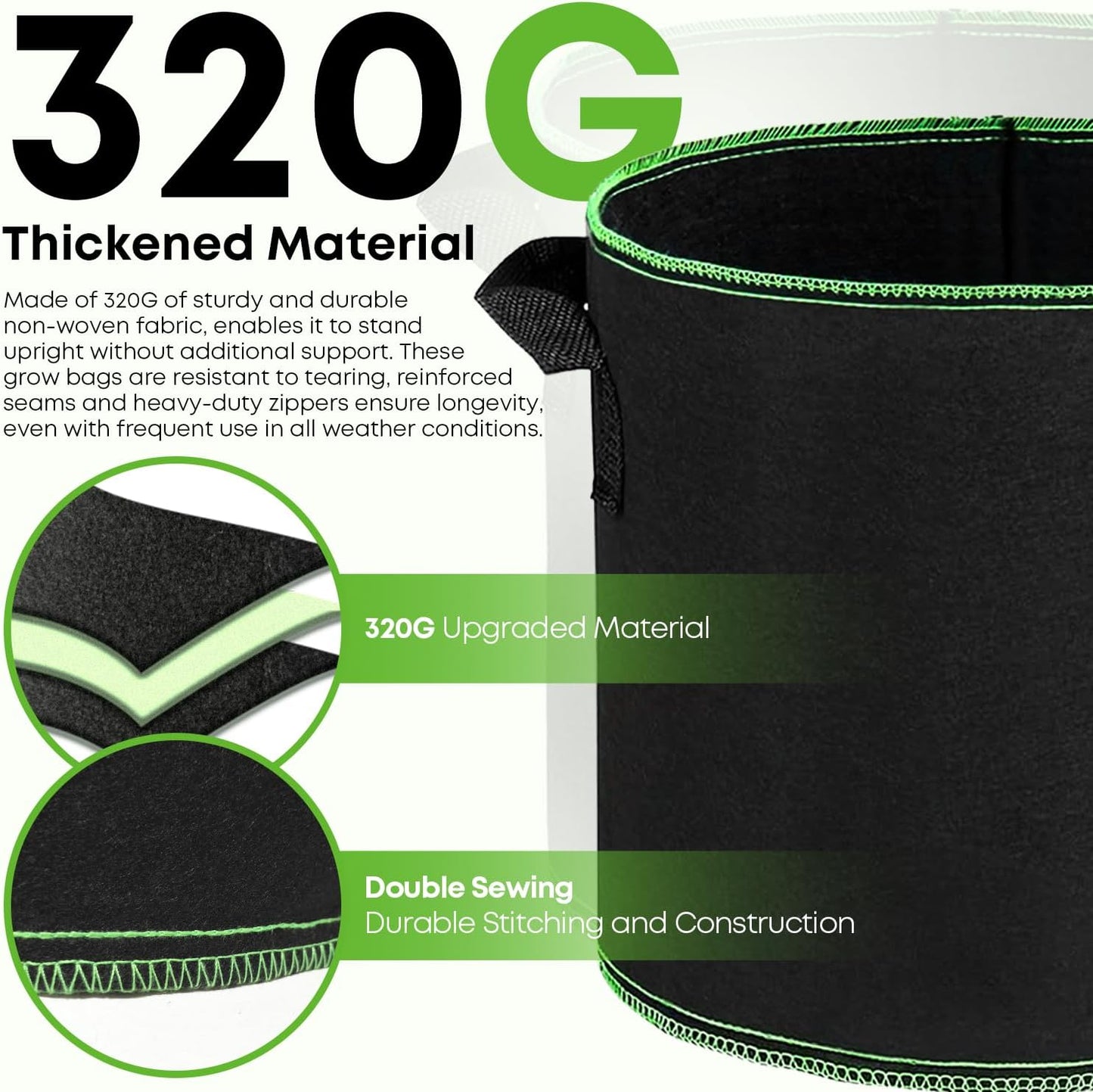 5-Pack 7 Gallon Grow Bags Heavy Duty Container Thickened Nonwoven Fabric Plant Pots with Handles
