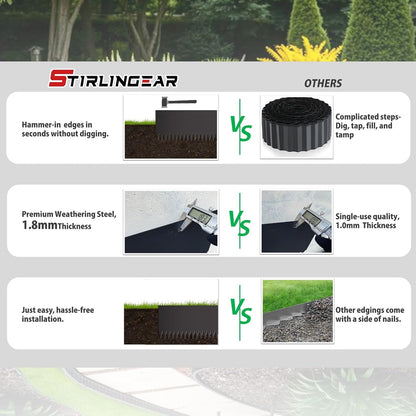 20ft. 6-Pack Galvanized Steel Landscape Edging - 40" L x 6" H Lawn Edging with 6 Stakes, Hammer-in Metal Garden Border for Landscaping, Lawn & Yard (Black)