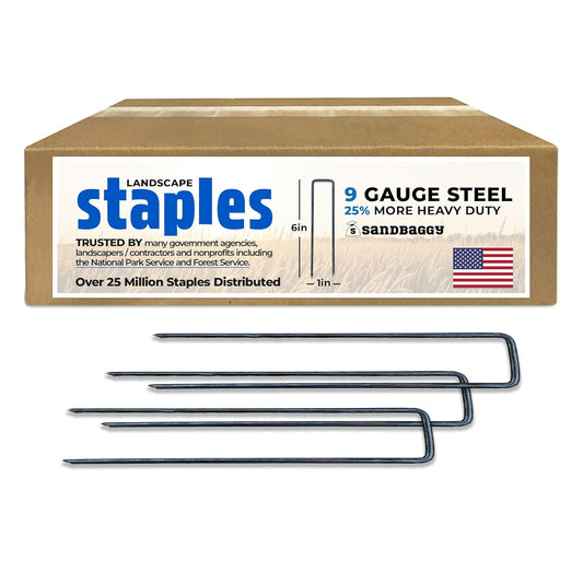 Sandbaggy USA Made 6-inch Landscape Staples - Garden Stakes - Landscaping Fabric, Netting, Sod, Artificial Turf (Heavy Duty, 1000)