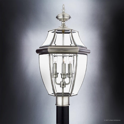 Urban Ambiance Luxury Colonial Outdoor Post Light, Large Size: 23" H x 12.5" W, with Tudor Style Elements, Versatile Design, Classy Aged Silver Finish and Beveled Glass, UQL1151