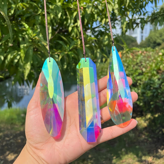 3Pcs 5-inch Crystal Sun Catcher Prisms for Windows Garden Patio,AB Colored Hanging Suncatchers with