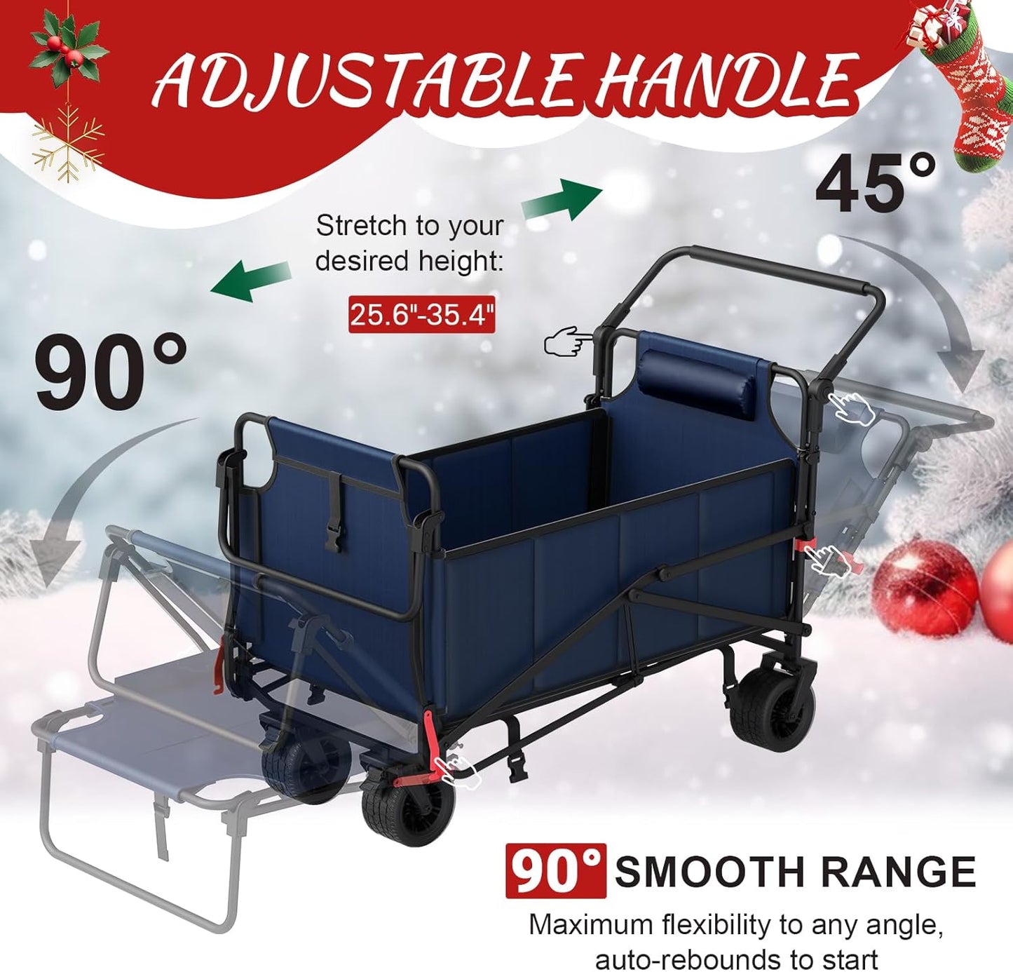 LEVELEVE Heavy Duty Folding Wagon - 2-in-1 Collapsible Cart, 650lb Capacity, All-Terrain Wheels w/Brakes & Side Pockets (Blue)