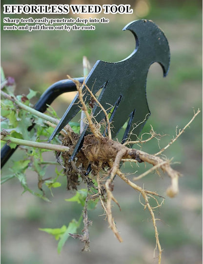 WMM Weed Puller Tool Gardening Tools Set of 2 Uprooting Weed Pulling Tool, 4 Teeth Manganese Steel Forged Weeding Tool for Vegetable, Portable Hand Weeder Tool for Garden Farm Planting Weeding