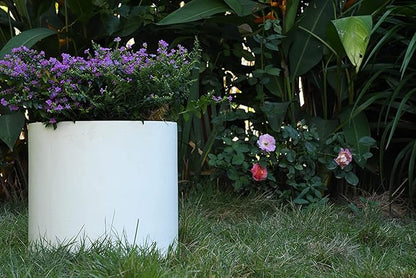 Kante 9.8" Dia Round Concrete Planter, Modern Style Large Cylindrical Plant Pot with Drainage Hole and Rubber Plug for Indoor Outdoor Patio, Pure White