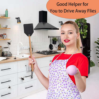 2 Pack Sturdy Leather Fly Swatter for Indoors - (19.7”)Long Handle Heavy Duty Wood Fly Swatter With Hanging Rope, Durable Fly Swatter for Outdoor Rustic Bug Swatter Flies,Mosquitoes And Bees