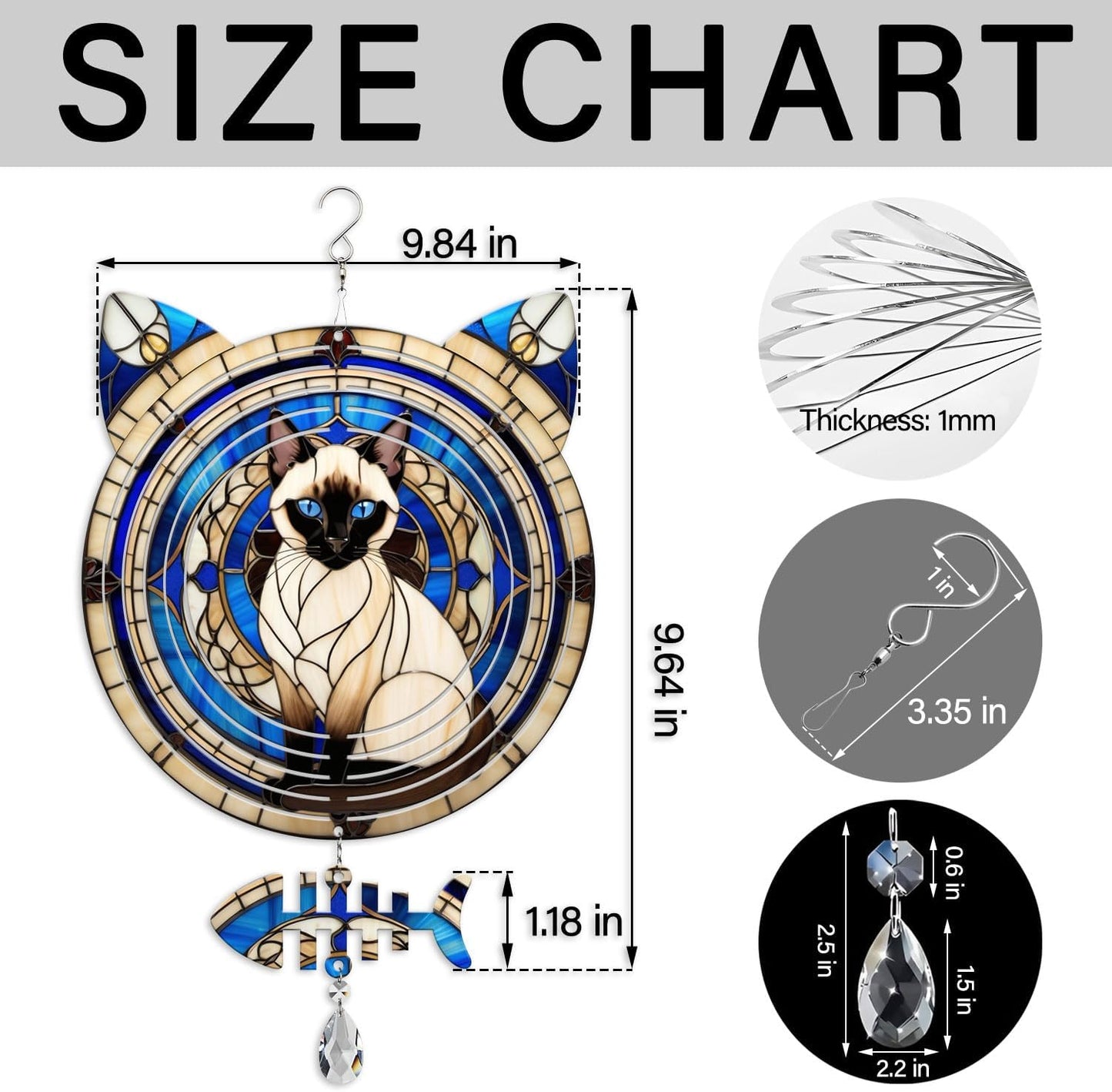 Siamese Cat Wind Spinner, Siamese Cat Wind Spinner Hanging for Yard and Garden