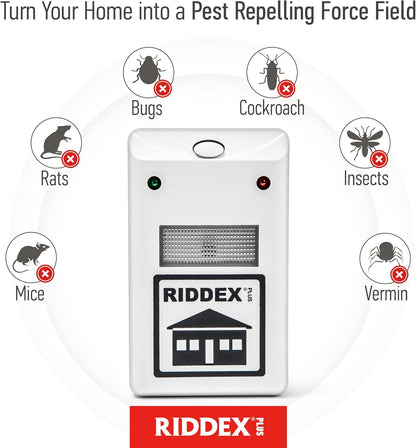 RIDDEX Plus Insect Repellent | Plug in, Mouse Deterrent - Pest Control for Defense Against Rats, Mice, Roaches, Bugs and Insects | Control Pests with No Toxins | White 2-Pack