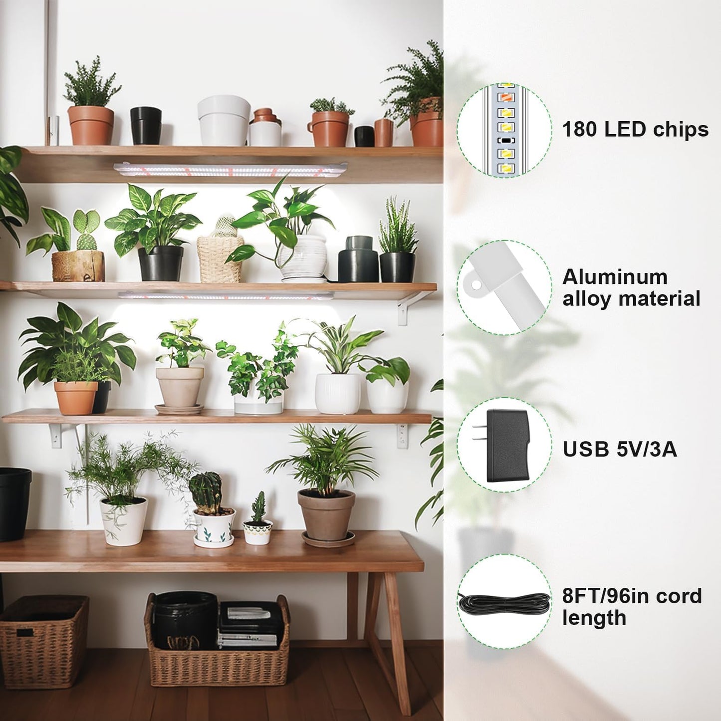 Wiaxulay Grow Lights for Indoor Plants, Full Spectrum 6000K LED Grow Light Strip Sunlike Growing Lamp with 6/12/16H Timer, 3 Switch Modes, 5 Dimmable Levels for Hydroponics Succulent Seedling, 2 Pack
