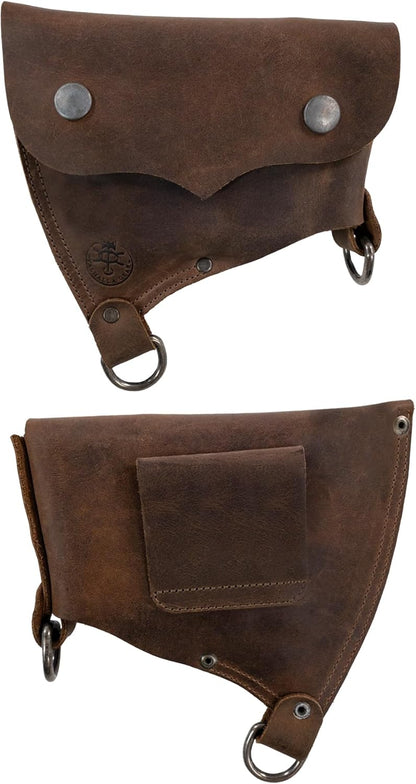 Axe Head Sheath with Shoulder Strap, Convertible Edge Protector, Riveted Carrier for Lumberjacks, Accessory for Tools, Home Improvement, Full Grain Leather, Handmade, Bourbon Brown