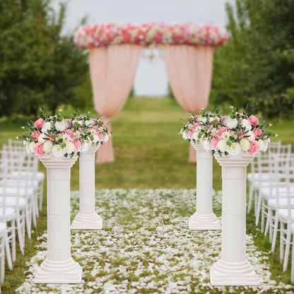 Roman Columns Wedding Column Stand Roman Pillar Plant Stand Plastic Greek Column Statue Pedestal Flower Pot Holder Decor, Wedding Event Party Elegant Decorative Column (White, 4Pcs, 11.4x31.5 Inch)