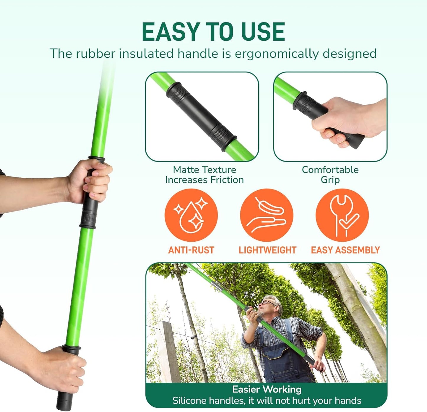 Outvita Manual Pole Saw, 26 Feet Extendable Tree Pruner with Knives and Storage Pocket, Sharp Steel Blade and Scissors High Branches Trimming for Pruning Palms and Shrubs
