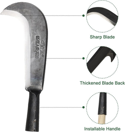 Sickle Garden Tool，22" Steel Machete Heavy Duty for Cutting Trees,Machete for Yard Work with Wooden Handle