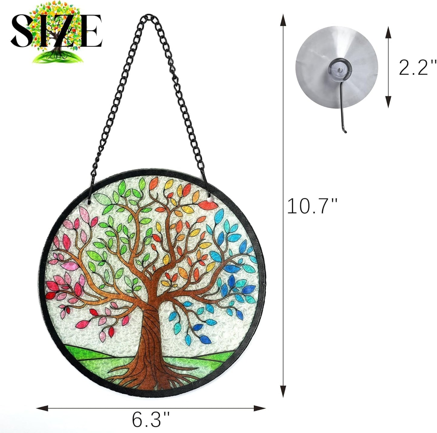 Kanpura Tree of Life Stained Glass Suncatcher Colorful Leaves Suncatchers for Window Hanging Stained Glass Panel Decor for Women (6.3 Inch)