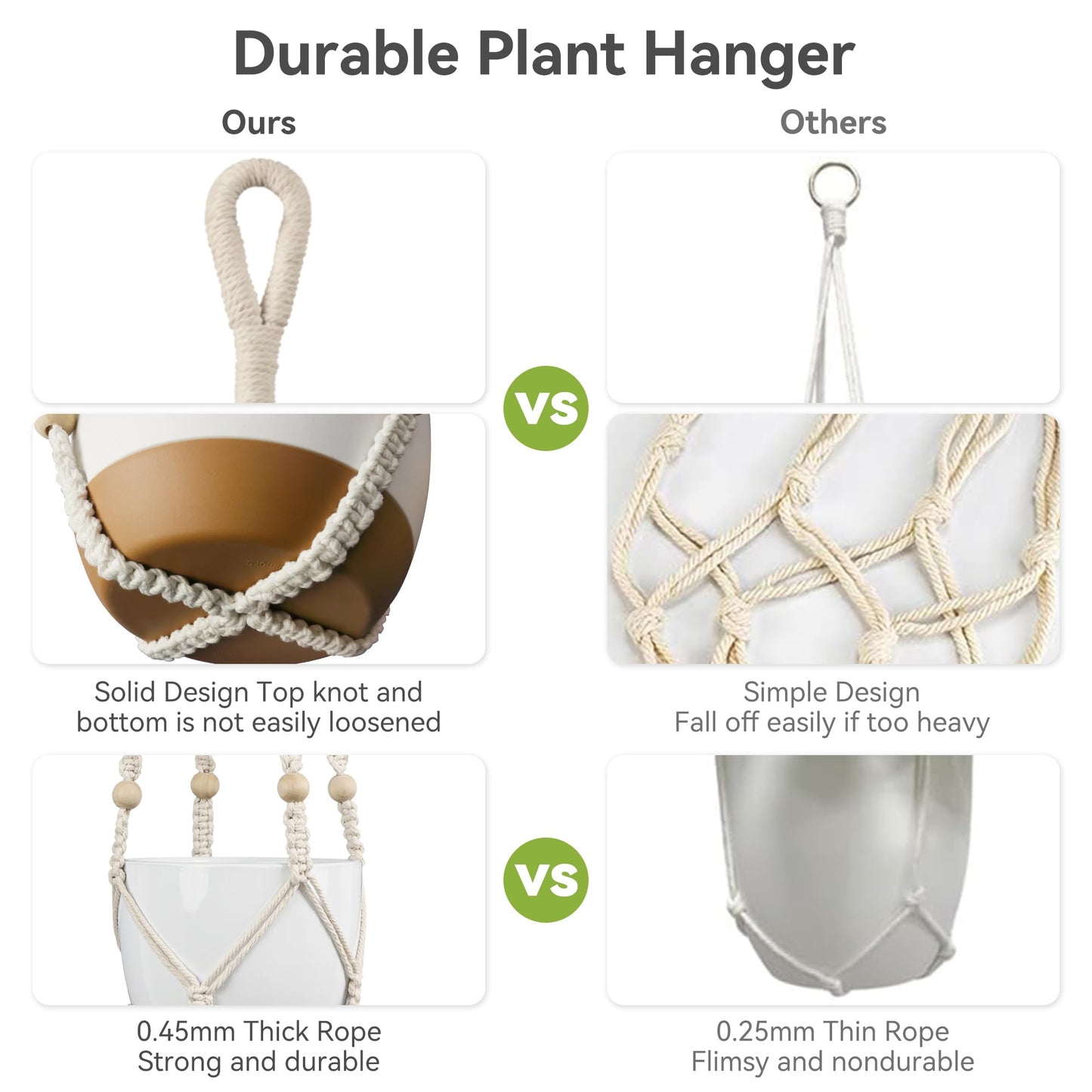 USLAI Macrame Plant Hanger, Fits 4 to 15 Inch Pots, 35 Inch, Ivory, 1 Pack