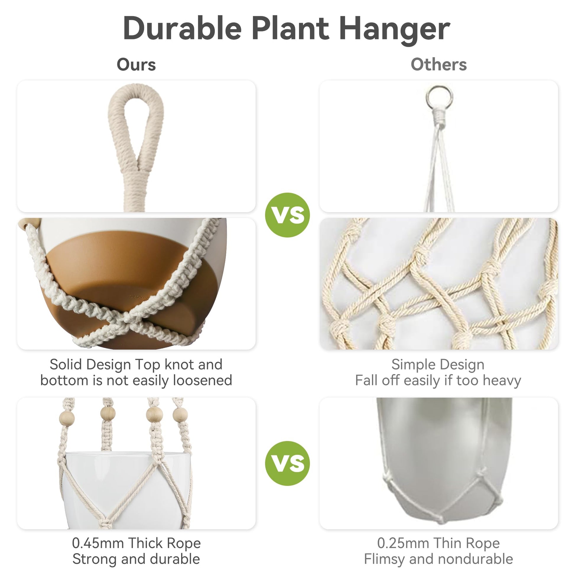 USLAI Macrame Plant Hanger, Fits 4 to 15 Inch Pots, 35 Inch, Ivory, 1 Pack