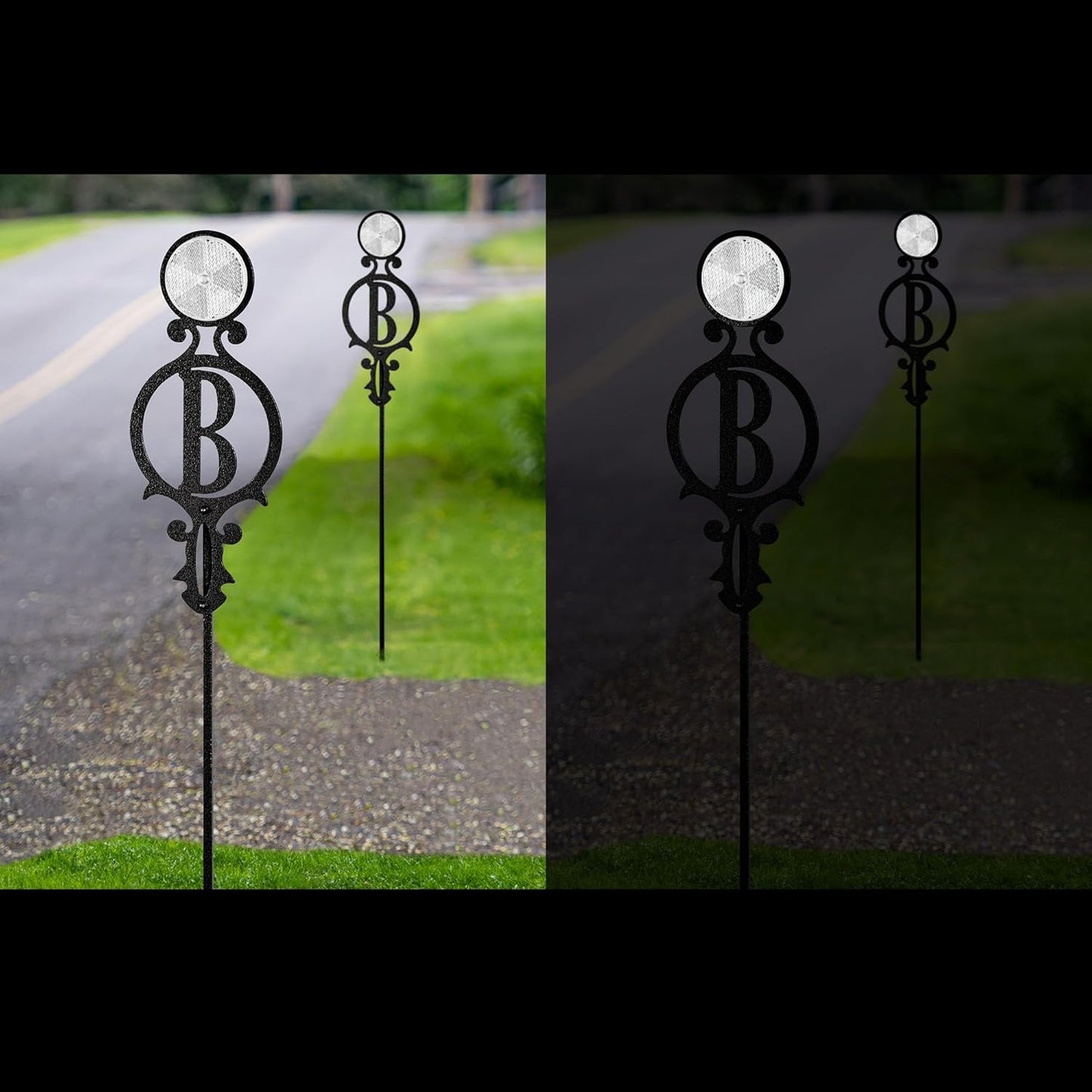 Touch of Class Pathways Reflective Driveway Marker Stake Set of Two for Outdoor Use | Custom Monogram Initial Design | Personalized Tall Reflector Set of 2 | Black Durable Finish