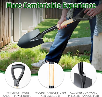26-inch Small Square Sand and Soil Digging Pointed Shovel with D-Shaped Handle, Vehicle-Mounted Metal Camping Iron Spade, Garden Shovel, Gardening Tools with Wooden Handles (Small Pointed Shovel)