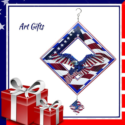 Wind Spinner for Outdoor,12 inch Hanging Wind Sculpture,3D Stainless Steel Flag Eagle Design Wind Spinners Art Ornaments for Garden Yard Balcony Decor (Flag Eagle Wind Spinner)