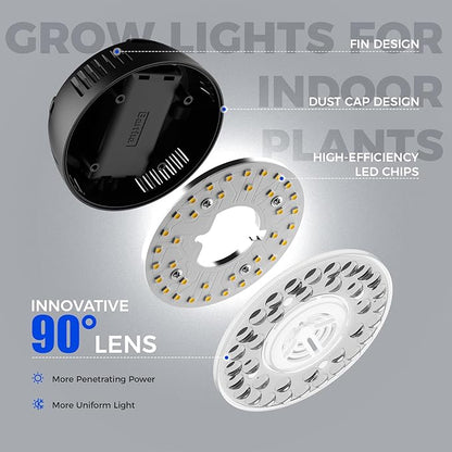 Barrina Orbgrow OG09 Puck LED Grow Light, 5000K 36W(4 x 9W, 540 Watt Equiv), Plant Lights for Indoor Plants Full Spectrum, Magnetic & Linkable, Small Grow lamp, Perfect for Plant Shelf, 4 Packs, Black
