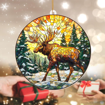 Stained Glass Style Acrylic Moose Ornament 2025 - Rustic Cabin Christmas Tree Ornament, Wildlife Suncatcher Window Hanging, Winter Holiday Decor Gift for Nature & Outdoor Lovers, Shatter(Sun-23)