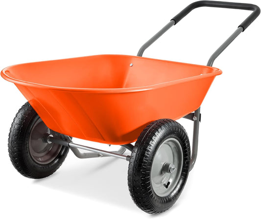Best Choice Products Dual-Wheel Home Utility Yard Wheelbarrow Garden Cart w/Built-in Stand for