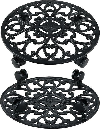 14 Inch Rolling Plant Stand with Wheels Metal Plant Caddy with Wheels Heavy Duty Round Plant Stand Indoor Iron Plants Rollers for Plants, Plant Dolly with Plant Saucers 1 Pack