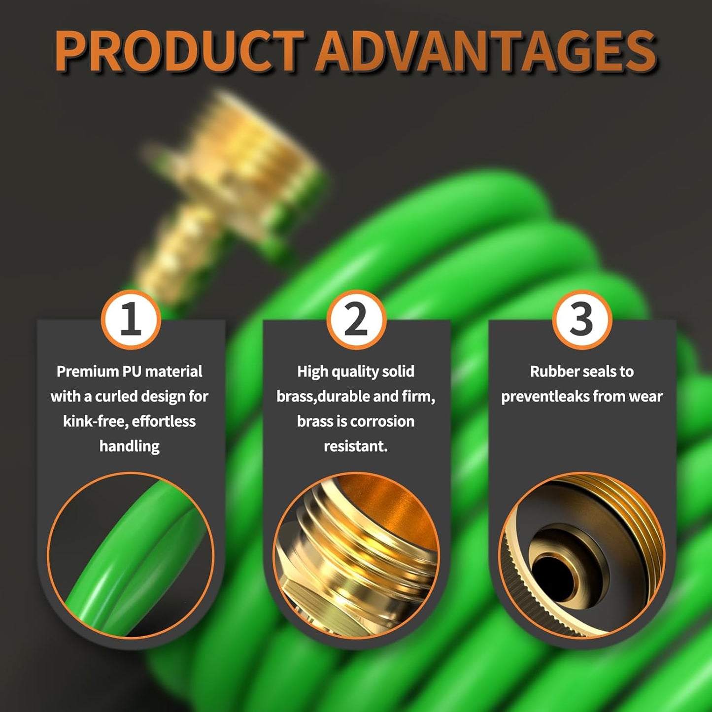 GASHER 25FT PU Recoil Garden Water Hose with 3/4"Inch Brass Fittings Retractable, Swivel Female for Boating, Pool & Spa, RV, Home and Garden（Green)