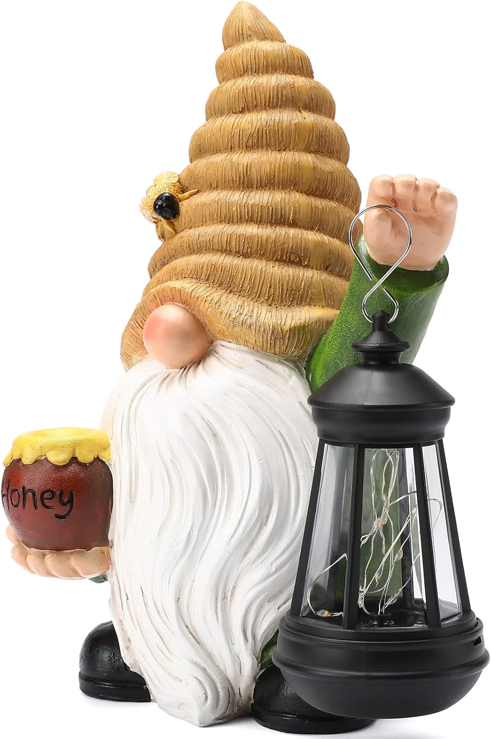 12.3''Solar Garden Gnomes Outdoor Decor Honey Bee jar Gnome Statues with LED Lantern Xmas Patio Lawn Yard Art Decoration Birthday Christmas Gardening Gifts for Mom Dad, Bee Gnome