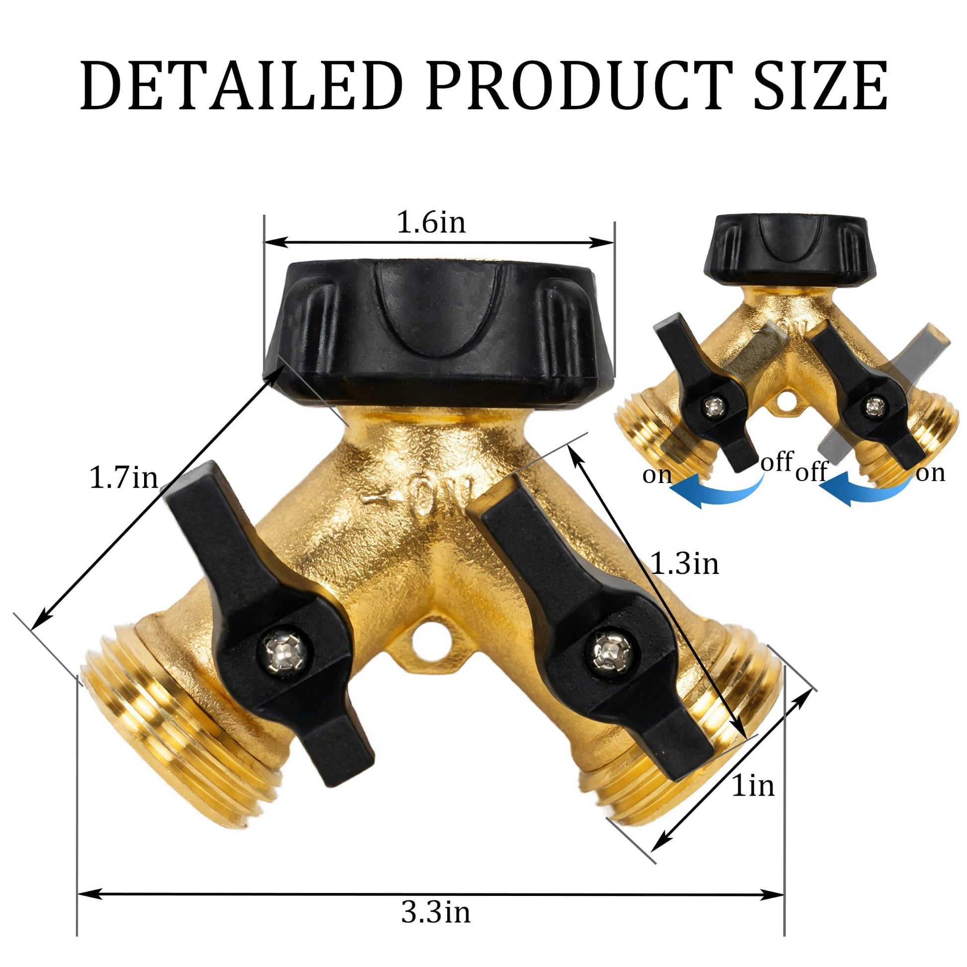 Hourleey Brass Garden Hose Splitter 2 Way, 3/4 Inch Hose Connector Tap Splitter, Hose Y Splitter