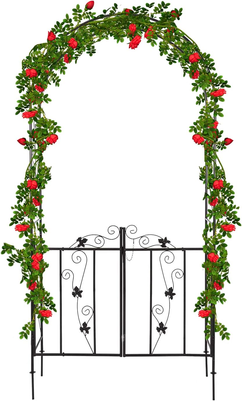 Kintness Garden Arch Arbor with Gate Trellis Arbour Archway for Climbing Plants Outdoor Garden Lawn Backyard …