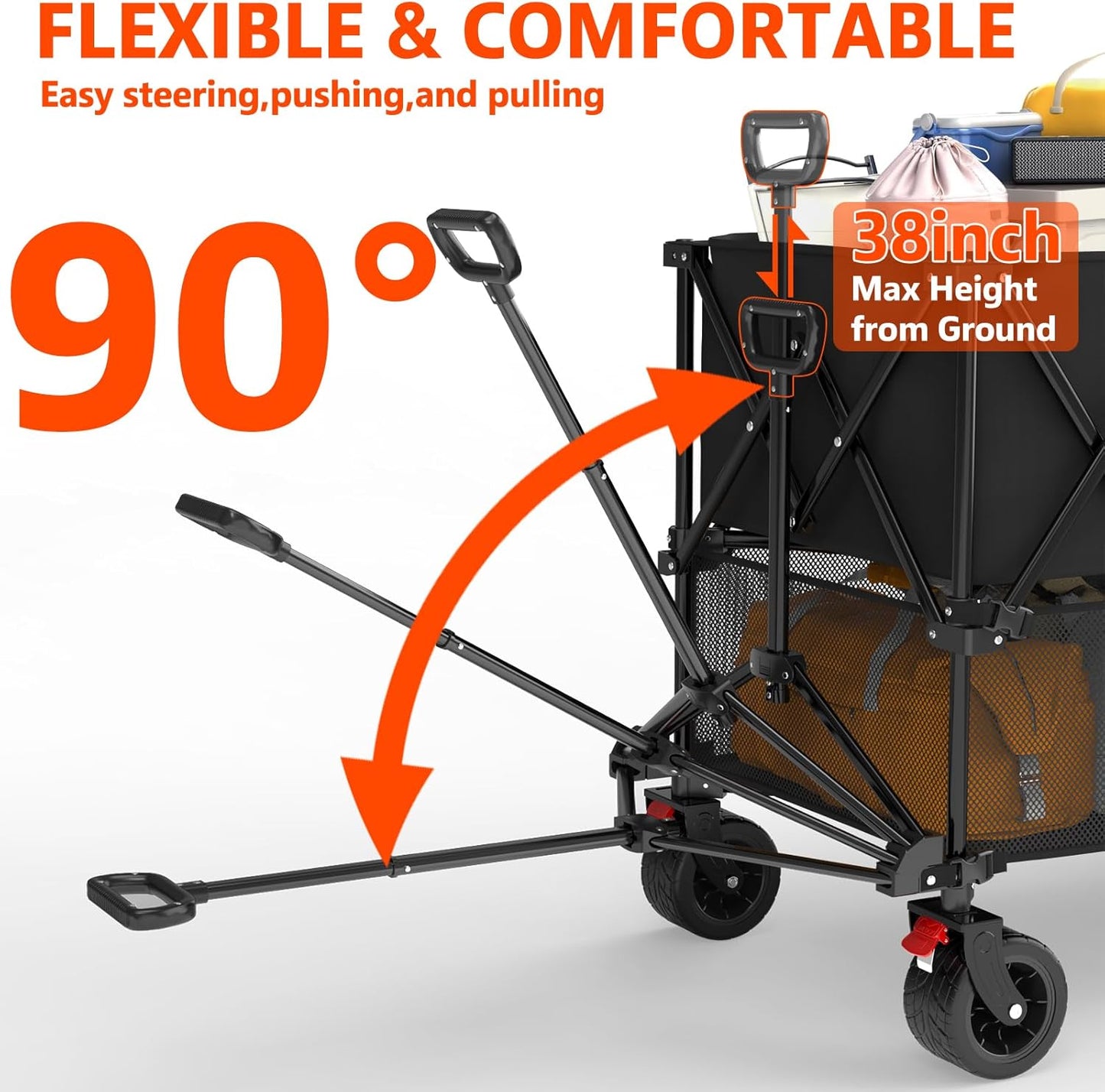 400L Large Double Decker Wagon Collapsible, 450lbs Beach Wagons Carts Foldable Heavy Duty, 54" Extended Utility Folding Cart for Camping, Garden, Sports, Grocery, Shopping