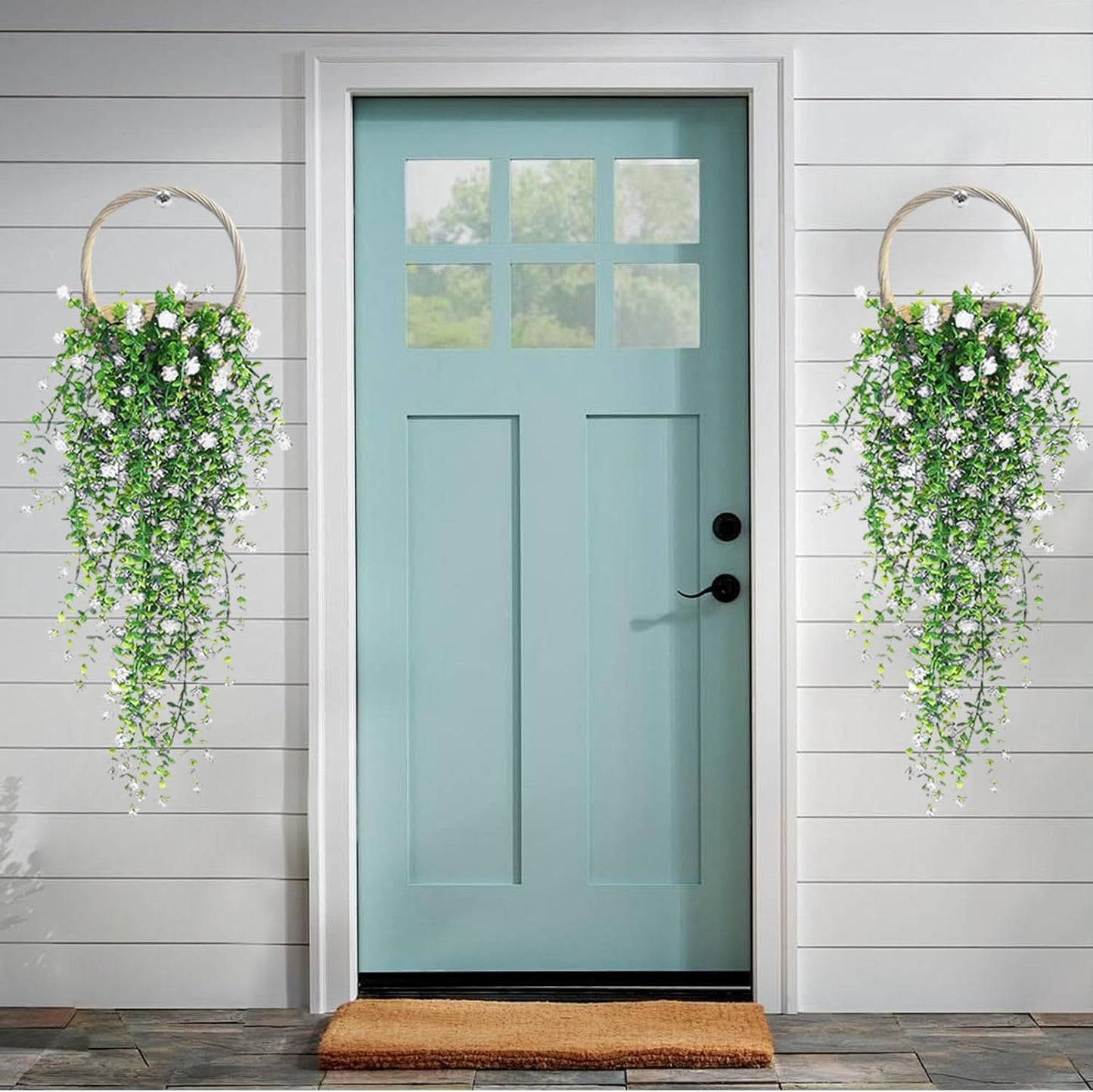 Artificial Hanging Flowers, 3 Pcs Fake Hanging Plants Artificial Vines for Outdoors, Fake Ivy Vine UV Resistant No Fade Faux Plants for Indoor Outside Garden Patio Yard Greenery Decoration (White)