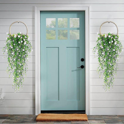 Artificial Hanging Flowers, 3 Pcs Fake Hanging Plants Artificial Vines for Outdoors, Fake Ivy Vine UV Resistant No Fade Faux Plants for Indoor Outside Garden Patio Yard Greenery Decoration (White)