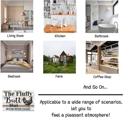 Funny Chicken Gifts Chicken The Fluffy Butt Hut Tin Sign for Home Farm Chicken Coop Farmhouse Kitchen Garden Decor 8 X 12 Inch (3820)