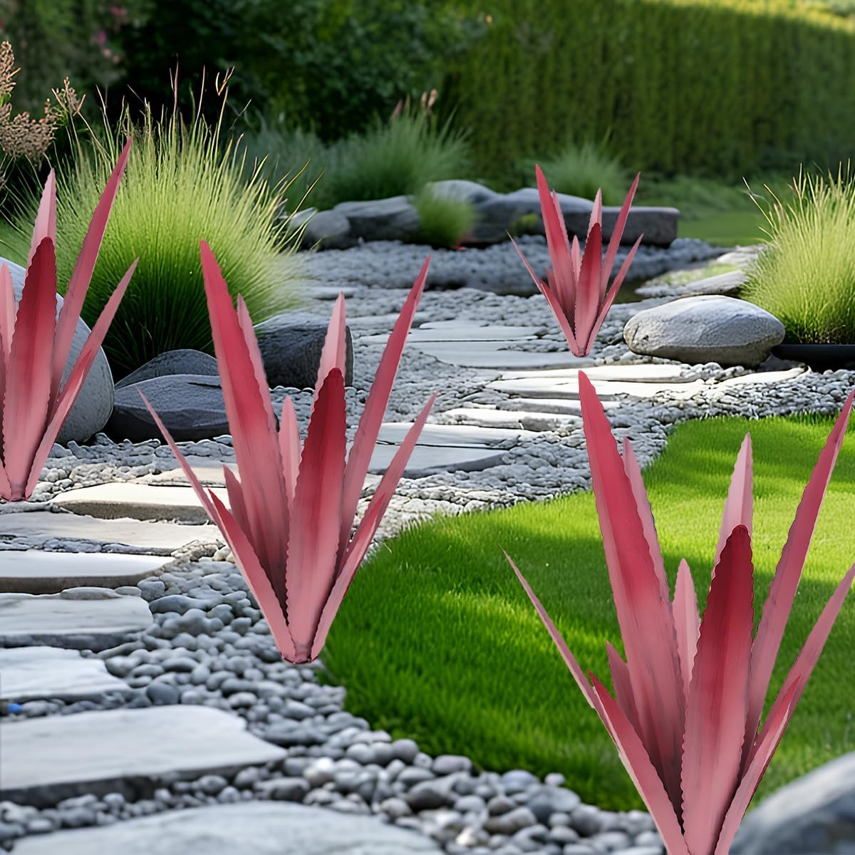 EROCK 2 Pcs Tequila Rustic Sculpture, Wind Resistant Metal Agave Plant Outdoor Home Decor, DIY Rustic Hand Painted Metal Agave Garden Art Plant Country Sculpture Statue Patio Stake Lawn Ornament Gift