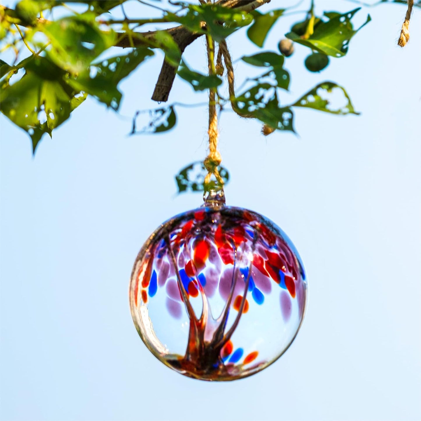 4” Tree of Life Witch Balls, Gazing Balls Hanging Friendship Balls, Hand-Blown Glass Christmas Ornament for Window Outdoor Home Decor, Garden Decoration, Gifts for Women (Purple Blue)