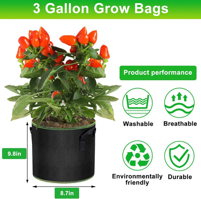 3Gallon Grow Bags, Garden Plant Bags with Handles, Thickened Nonwoven Fabric Aeration Planting Pots, Vegetable Gardening Fabric pots with Plant Tags & Seedling Bags(6Pack Chili Planting Bags)